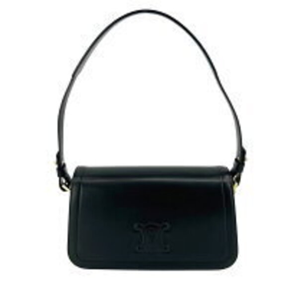 Celine Crocodile Triomf Logo Macadam Shoulder Bag Black